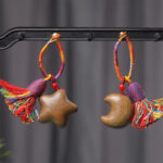 Buddha Stones Tibetan Colored Rope Green Sandalwood Star Moon Peace Key Chain - image 4
