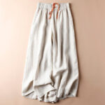 Buddha Stones Casual Cotton Slit Hem Women's 7-8 Length Wide Leg Pants With Pockets - Seashell - US8-10，UK/AU12-14，EU40-42 (2XL) - image 1