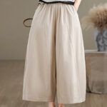 Buddha Stones Casual Plain Cotton Women's 7-8 Length Wide Leg Pants With Pockets - image 2
