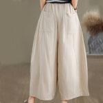 Buddha Stones Casual Plain Cotton Women's 7-8 Length Wide Leg Pants With Pockets - image 5
