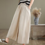 Buddha Stones Casual Plain Cotton Women's 7-8 Length Wide Leg Pants With Pockets - image 4