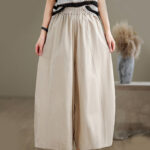 Buddha Stones Casual Plain Cotton Women's 7-8 Length Wide Leg Pants With Pockets - image 3