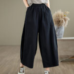Buddha Stones Casual Plain Cotton Women's 7-8 Length Wide Leg Pants With Pockets - image 12