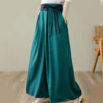 Buddha Stones Casual Jacquard Lace-up Cotton Women's Wide Leg Pants With Pockets - image 4