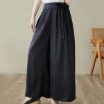 Buddha Stones Casual Jacquard Lace-up Cotton Women's Wide Leg Pants With Pockets - Black - US8-10，UK/AU12-14，EU40-42 (2XL) - image 11