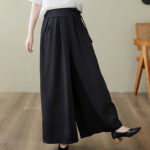 Buddha Stones Casual Jacquard Lace-up Cotton Women's Wide Leg Pants With Pockets - image 15