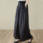 Buddha Stones Casual Jacquard Lace-up Cotton Women's Wide Leg Pants With Pockets - image 12