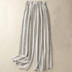 Buddha Stones Casual Vertical Printing Cotton Linen Women's Wide Leg Pants With Pockets - Beige - US8-10，UK/AU12-14，EU40-42 (2XL) - image 6