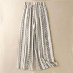 Buddha Stones Casual Vertical Printing Cotton Linen Women's Wide Leg Pants With Pockets - image 7