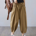 Buddha Stones Summer Plain Cropped Pants Women's Cotton Linen Harem Pants With Pockets - image 2
