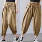Buddha Stones Summer Plain Cropped Pants Women's Cotton Linen Harem Pants With Pockets - image 6