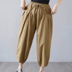 Buddha Stones Summer Plain Cropped Pants Women's Cotton Linen Harem Pants With Pockets - image 5