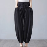Buddha Stones Summer Plain Cropped Pants Women's Cotton Linen Harem Pants With Pockets - Black - US12，UK/AU16，EU44 (3XL) - image 14