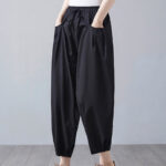 Buddha Stones Summer Plain Cropped Pants Women's Cotton Linen Harem Pants With Pockets - image 17