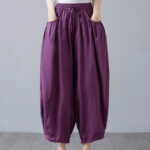 Buddha Stones Summer Plain Cropped Pants Women's Cotton Linen Harem Pants With Pockets - Purple - US12，UK/AU16，EU44 (3XL) - image 21