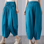 Buddha Stones Summer Plain Cropped Pants Women's Cotton Linen Harem Pants With Pockets - image 33
