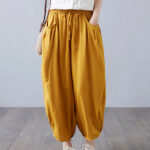 Buddha Stones Summer Plain Cropped Pants Women's Cotton Linen Harem Pants With Pockets - image 36