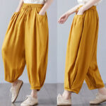 Buddha Stones Summer Plain Cropped Pants Women's Cotton Linen Harem Pants With Pockets - image 40