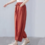 Buddha Stones Summer Plain Cropped Pants Women's Cotton Linen Harem Pants With Pockets - image 46