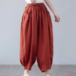 Buddha Stones Summer Plain Cropped Pants Women's Cotton Linen Harem Pants With Pockets - image 42