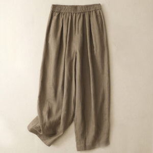 Buddha Stones Summer Plain Women's Cotton Linen Harem Pants With Pockets - Tan - US8-10，UK/AU12-14，EU40-42 (2XL) - image 1