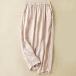 Buddha Stones Casual Plain Cropped Pants Women's Cotton Linen Harem Pants With Pockets - PeachPuff - US8-10，UK/AU12-14，EU40-42 (2XL) - image 21