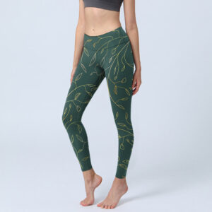 Buddha Stones Green Golden Leaves Branches Print Gym Leggings Women's Yoga Pants - SeaGreen - US18，UK/AU22，EU50 (4XL) - image 1