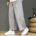 Buddha Stones Solid Color Linen Buttons Drawstring Men's Straight Leg Pants With Pockets - LightGrey - US/UK/AU46，EU56 (5XL) - image 17