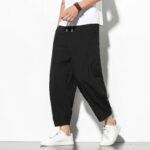 Buddha Stones Summer Men's 7-8 Length Cotton Linen Carrot Pants With Pockets - Black - US/UK/AU46，EU56 (5XL) - image 14