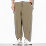 Buddha Stones Summer Men's 7-8 Length Cotton Linen Carrot Pants With Pockets - image 2