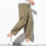 Buddha Stones Summer Men's 7-8 Length Cotton Linen Carrot Pants With Pockets - image 3