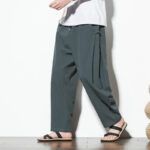 Buddha Stones Summer Side Frog-Button Design Men's Cotton Linen Pants With Pockets - Gray - US/UK/AU46，EU56 (5XL) - image 1