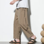 Buddha Stones Summer Side Frog-Button Design Men's Cotton Linen Pants With Pockets - Tan - US/UK/AU46，EU56 (5XL) - image 10