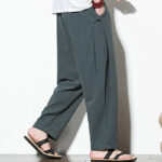 Buddha Stones Summer Side Frog-Button Design Men's Cotton Linen Pants With Pockets - image 4