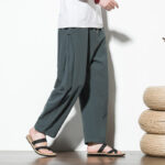Buddha Stones Summer Side Frog-Button Design Men's Cotton Linen Pants With Pockets - image 2