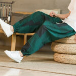 Buddha Stones Summer Checkered Stripes Cotton Linen Men's Harem Pants With Pockets - image 18