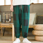 Buddha Stones Summer Checkered Stripes Cotton Linen Men's Harem Pants With Pockets - image 15