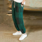 Buddha Stones Summer Checkered Stripes Cotton Linen Men's Harem Pants With Pockets - image 17