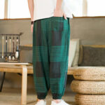 Buddha Stones Summer Checkered Stripes Cotton Linen Men's Harem Pants With Pockets - image 13