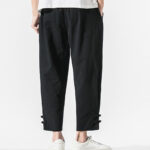 Buddha Stones Summer Chinese Characters Embroidery Men's Cotton Linen Pants With Pockets - image 3