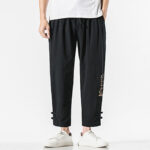 Buddha Stones Summer Chinese Characters Embroidery Men's Cotton Linen Pants With Pockets - image 4