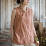 Buddha Stones Summer Tie-dye Frog-Button Ramie Cotton Sleeveless Women's Vest - image 6