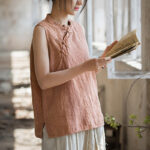 Buddha Stones Summer Tie-dye Frog-Button Ramie Cotton Sleeveless Women's Vest - image 4