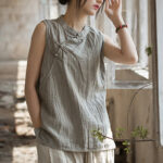 Buddha Stones Summer Tie-dye Frog-Button Ramie Cotton Sleeveless Women's Vest - image 22