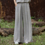 Buddha Stones Casual Tie-Dye Women's Linen Wide Leg Pants With Pockets - LightGrey - US4，UK/AU8，EU36 (F) - image 16