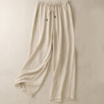 Buddha Stones Summer Drawstring Design Women's Wide Leg Pants With Pockets - Beige - US8-10，UK/AU12-14，EU40-42 (2XL) - image 7
