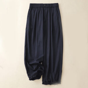 Buddha Stones Summer Button Ruffled Ankle-Length Women's Pants With Pockets - MidnightBlue - US8-10，UK/AU12-14，EU40-42 (2XL) - image 1
