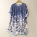 Buddha Stones White Flowers Crew Neck Cotton Half Sleeve Women's Shirt - CornflowerBlue - US12，UK/AU16，EU44 (2XL) - image 1