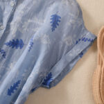 Buddha Stones Small Yellow Flower Leaves Buttons Short Sleeve Women's Shirt - image 14