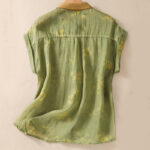 Buddha Stones Small Yellow Flower Leaves Buttons Short Sleeve Women's Shirt - image 3